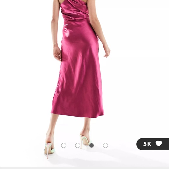 ASOS DESIGN satin twist shoulder midi dress with slit in pink side 8 - Picture 4 of 8
